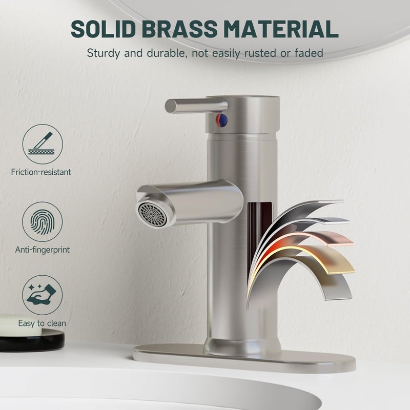 Green Spring Brushed Nickel Bathroom Faucets, Greenspring Single Handle One Hole Bathroom Sink Faucet, Water Saving Lavatory Vanity Sink Faucet with Cover Plate Commercial Mixer Tap Supply Line, Brass - Image 4